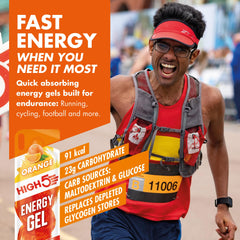 HIGH5 Energy Gel Juicy Orange sachet open top, ready for easy consumption.