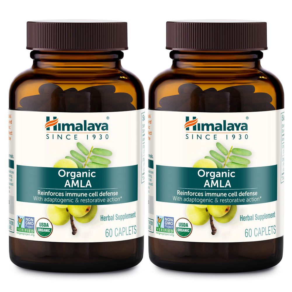 Himalaya Amla bottle closeup highlighting organic quality.