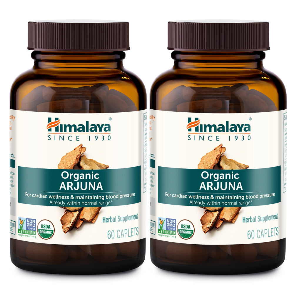 Himalaya Organic Arjuna bottle front for daily cardiovascular support.