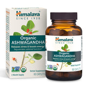 Himalaya Ashwagandha root bottle showcases organic formula for daily stress support and energy.