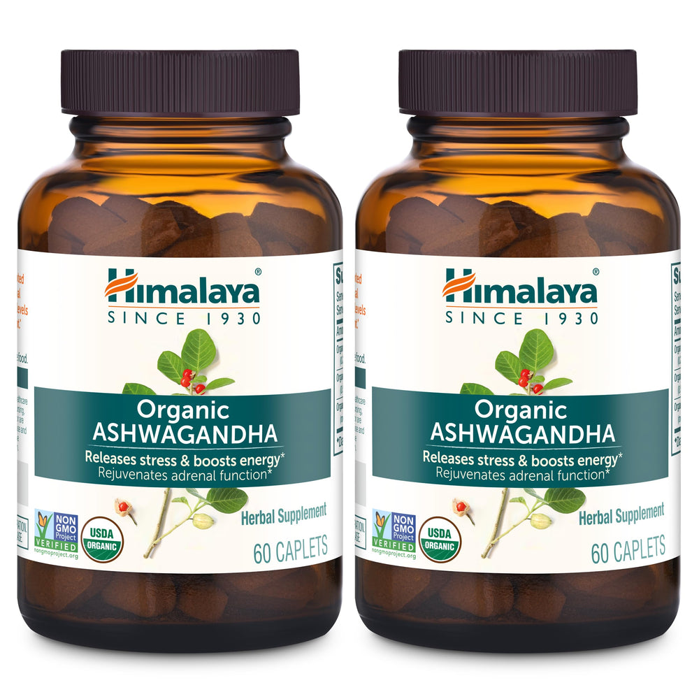 Himalaya Ashwagandha root bottle close-up for daily stress support capsules