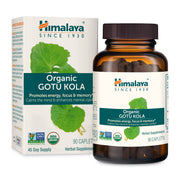 Himalaya Gotu Kola organic bottle front showing packaging and daily cognitive support potential.
