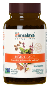 Himalaya HeartCare bottle front highlights vegan heart health support for daily wellness.