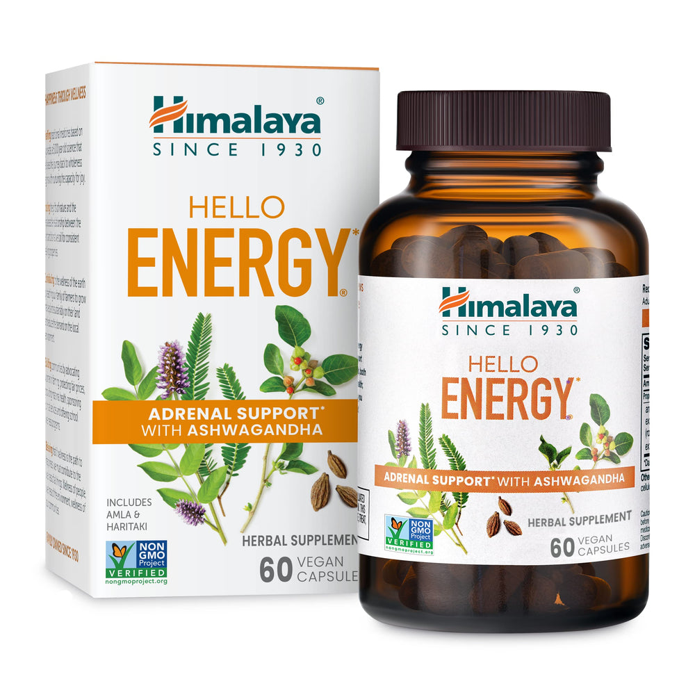 Himalaya Hello Energy bottle front view for daily energy support.
