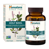 Himalaya Holy Basil capsules close-up for daily stress support in a calm routine.