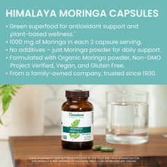 Himalaya Moringa organic leaf powder pack highlights pure Ayurvedic ingredient.