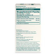 Himalaya Organic Mucuna Pruriens caplets close-up showing vegan, non-GMO, gluten-free formula.