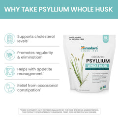 Unflavored Himalaya Psyllium Whole Husk packaging displaying pure organic formula.
