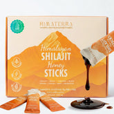 HIMĀTERRA Shilajit Honey Sticks pack for easy daily energy support.