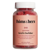 Hims & Hers biotin gummies bottle supports daily hair health