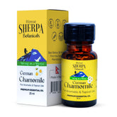 Sherpa Botanicals German Chamomile oil bottle promotes calm during massages.