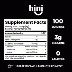 HINI BCAA scoop measures a dose for pre, during, or post-workout use