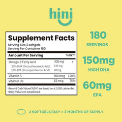 HINI Omega-3 Kids bottle with DHA and EPA for growing minds.
