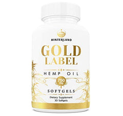 Hinterland Verlag's Gold Label hemp oil softgels bottle with 25mg each for daily wellness