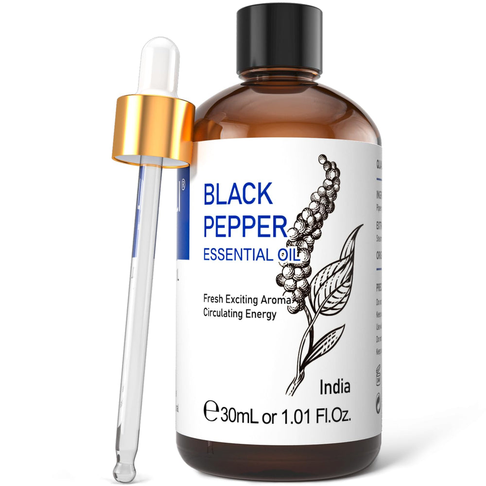 HIQILI Black Pepper Essential Oil bottle for pure aroma and diffusion.