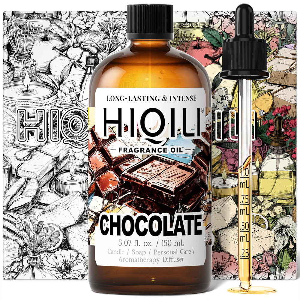 HIQILI Chocolate Fragrance Oil bottle for long-lasting candle aroma.