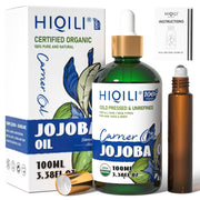 HIQILI Jojoba Oil bottle with roller for easy scalp massage.