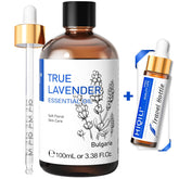 HIQILI Lavender Essential Oil in amber glass bottle for calming aromatherapy at home.