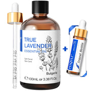 HIQILI Lavender Essential Oil in amber glass bottle for calming aromatherapy at home.