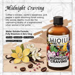 Close-up pour of HIQILI Midnight Craving diffuser oil enabling quick scent diffusion.