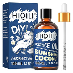 HIQILI Sunshine Coconut fragrance oil in a diffuser bottle for tropical ambiance.
