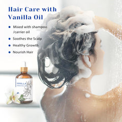 HIQILI Vanilla Essential Oil bottle labeled for DIY skincare blends