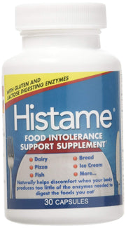 Histame bottle front view showing 30 capsules for digestive support