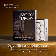 Historical Remedies Moon Drops packaging and bottle shown for travel-friendly sleep aid.