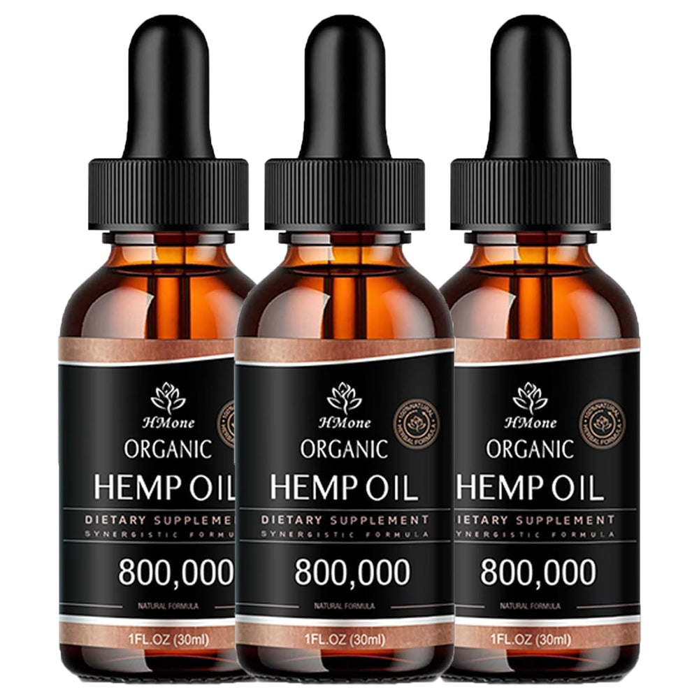 HMone 3-pack hemp oil drops pack front view for convenient daily use.