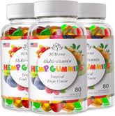 HMone Organic Hemp Gummies 3-pack bottle close-up supports daily relaxation