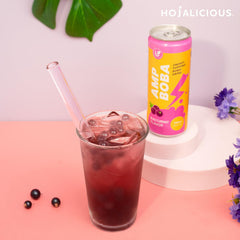 Hojalicious AMPBOBA blackcurrant bottle being poured over ice