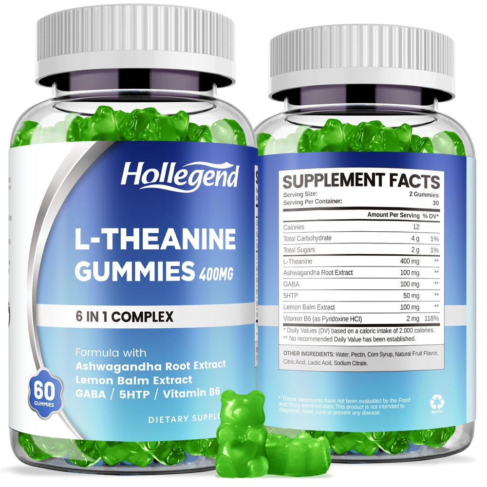 HOLLEGEND L-Theanine Gummies bottle front for daily calm and focus
