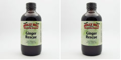 Holly Hill Ginger Rescue Syrup bottle on kitchen counter, ideal for ginger-flavored tea