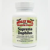 Holly Hill Health Foods Suprema Dophilus bottle front with vegetarian capsules for digestive balance.