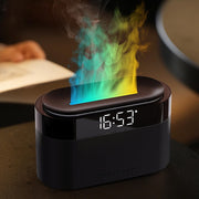 Holwim aroma diffuser flame close-up with warm ambient lighting and mist