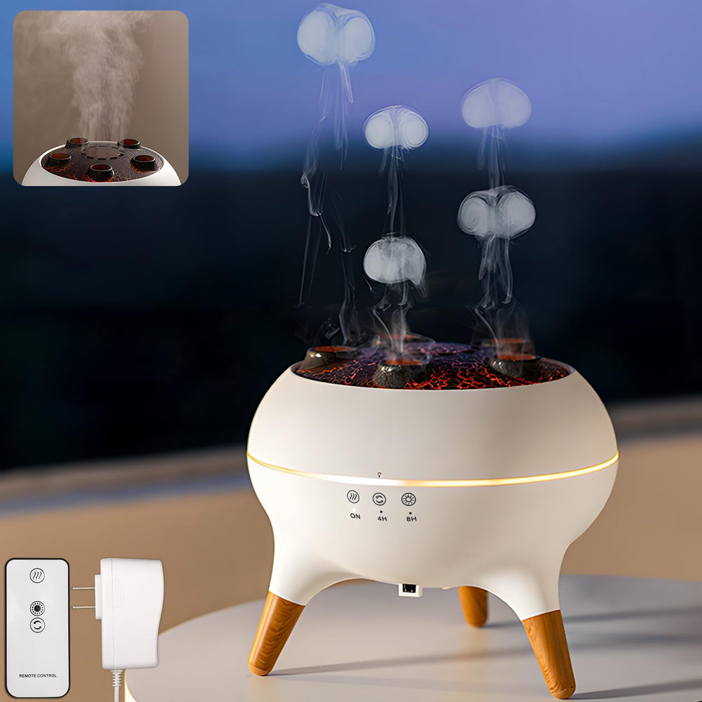 Holwim Jellyfish Diffuser top view shows calming mist and crater-inspired design.