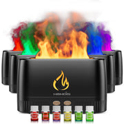HOMDIS flame diffuser with seven color modes for relaxing ambience and aromatherapy.