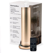 Homedics SereneScent diffuser front view with sleek aluminum finish for stylish scenting.