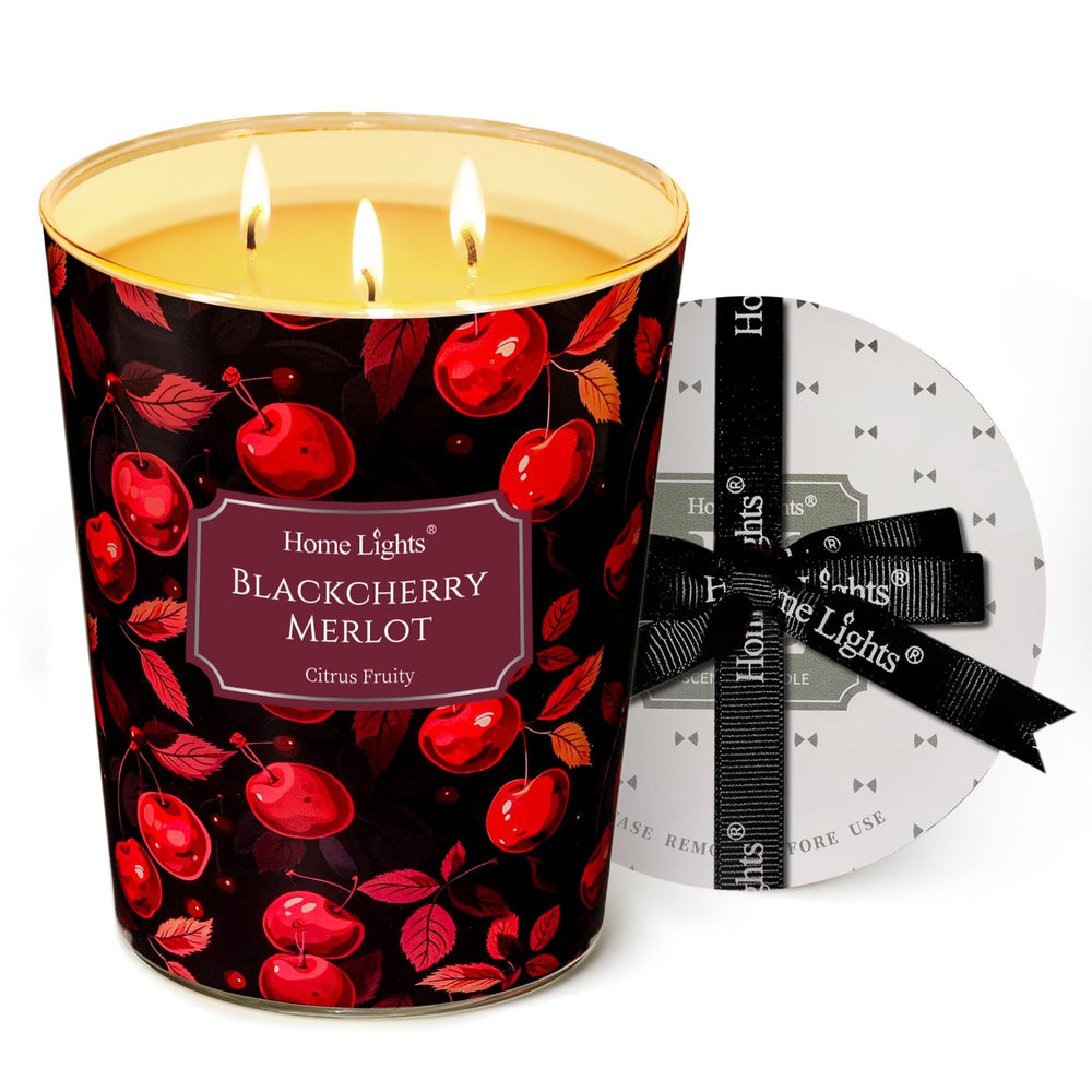 HomeLights Blackcherry Merlot 34oz soy jar candle for vibrant ambience and long-lasting fragrance.