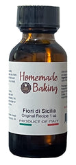 Homemade Baking Fiori di Sicilia bottle close-up, vivid citrus aroma enhances baked goods.