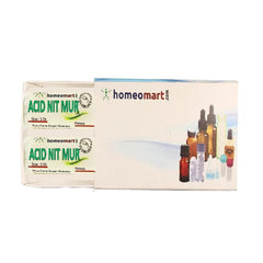 HomeoMart Acidum Nitro Muriaticum pellets close-up for traditional homeopathy use.
