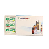 HomeoMart Acidum Salicylicum pellets in a glass vial, portable dosing on the go.