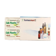 Homeomart Calcarea Fluorica pellets in bottle, portable for daily use.