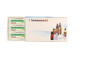 Homeomart Carcinosinum pellets in a glass vial for easy dosing and portability.