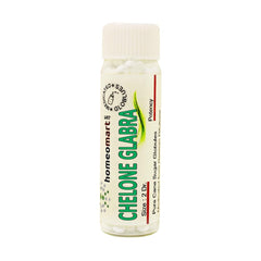 HomeoMart Chelone Glabra pellets in sterile vials; precise dosing for easy use.
