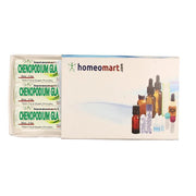 Homeomart Chenopodium Glaucum pellets in a glass vial for convenient home use.