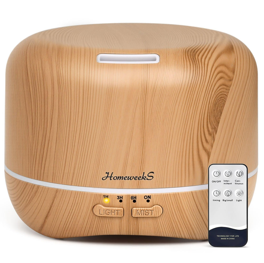 Homeweeks 300ml diffuser closeup with wood grain for discreet scenting.