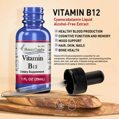 HoneyCombs B12 drops nutrition facts close view with dosage information