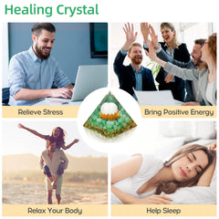 Hopeseed Orgone Pyramid showing a golden leaf detail for warm decorative accents