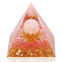 Hopeseed Orgone Pyramid with rose quartz close-up for calm energy and focus